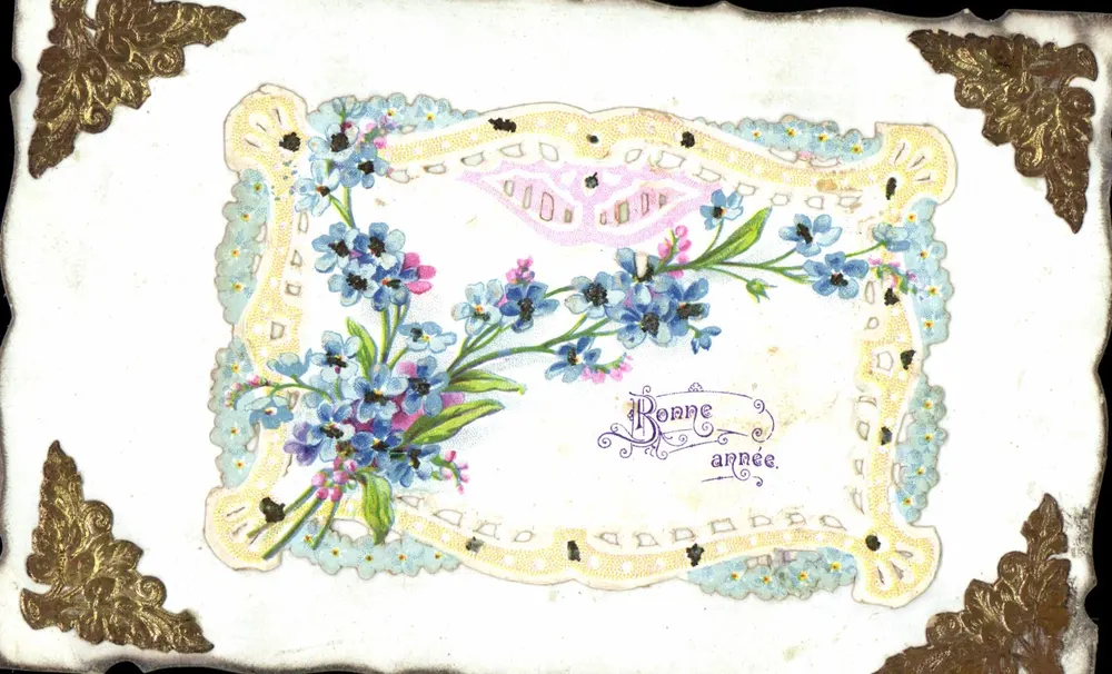 Flores azuis — Boa Ano — Carte postale francesa - Frente