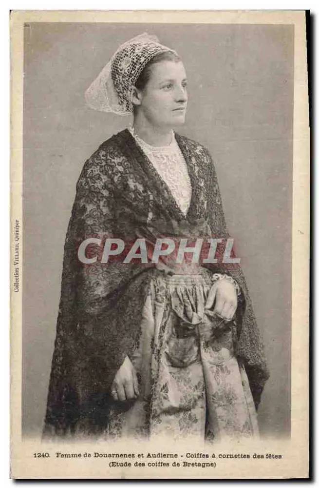Frau aus Douarnenez und Audierne — Coiffes à cornettes der Feste — Sammlung Villaul Quiniper n°1240 - Vorderseite