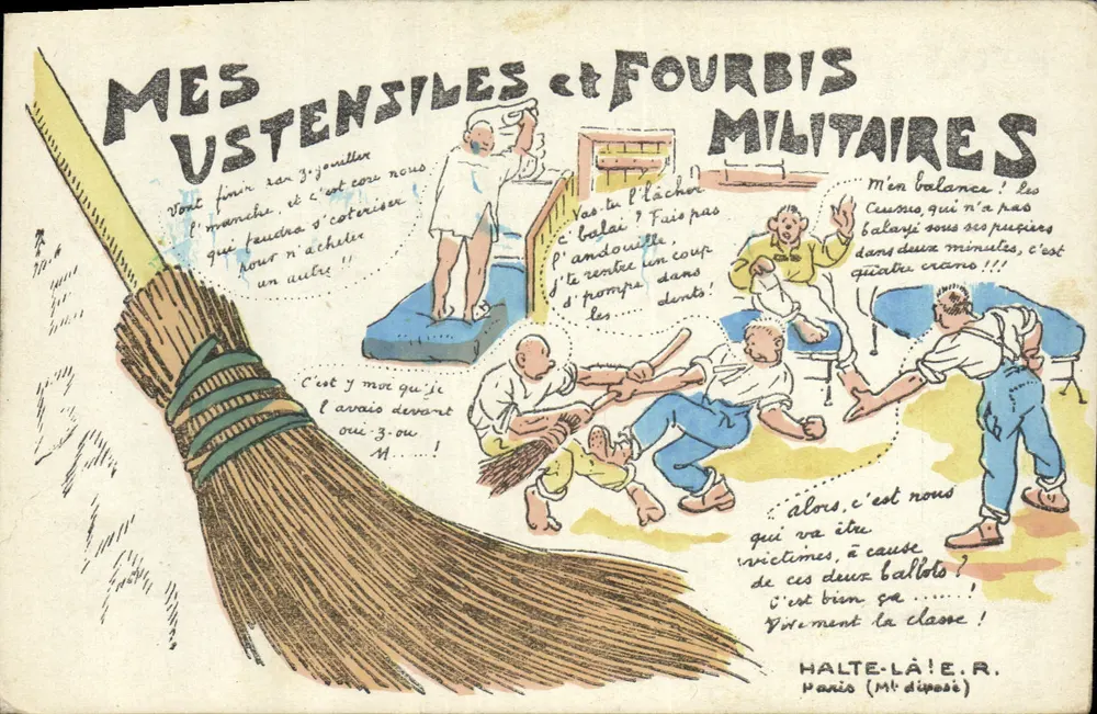 Meine militärischen Werkzeuge und Ausrüstung — satirische Karikatur — Halte-là! E.R. Paris (M. disposé) - Vorderseite