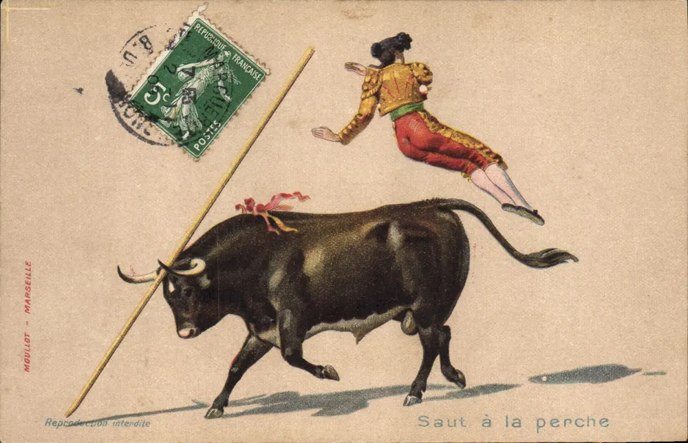 Skok na percie — widowisko byka — wydawca MOULLLOT - MARSEILLE - Awers
