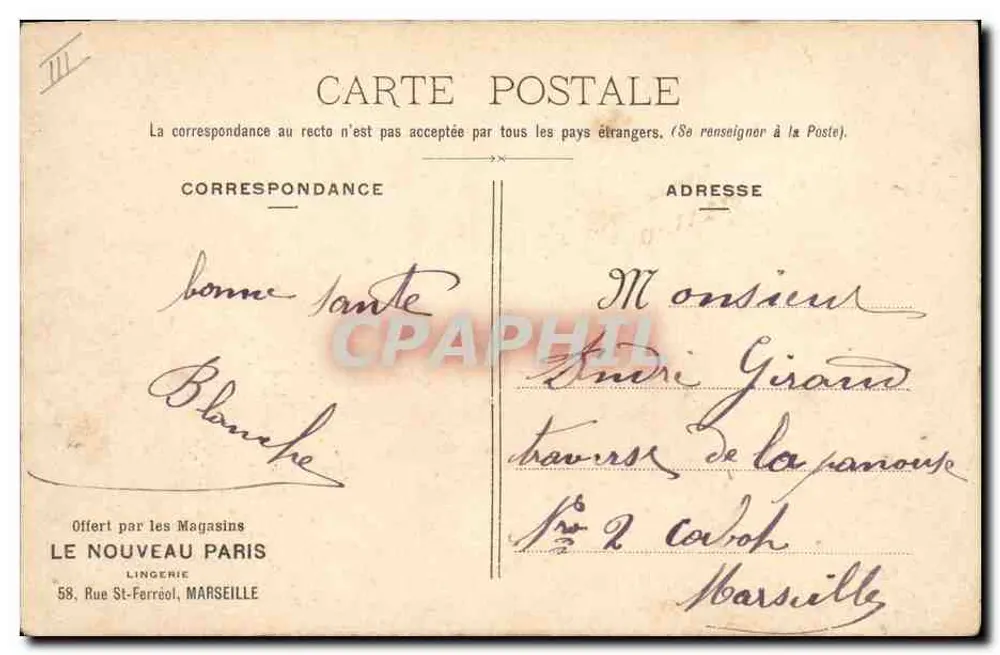 Salto perigoso — cena de touro e toureiro — editor MOULLIOT, MARSEILLE - Verso