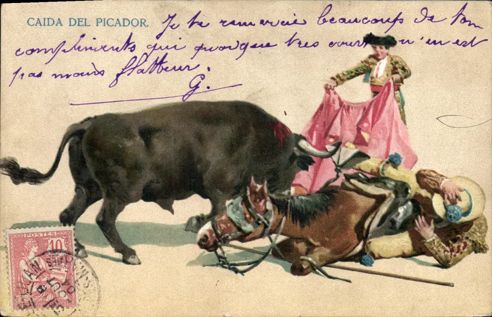 Caída del Picador — Stierkampfszene — Verlag nicht sichtbar, Seriennummer nicht lesbar - Vorderseite