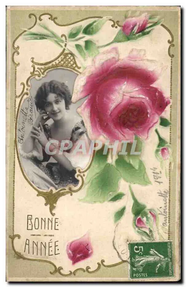 Femme souriante — portrait dans cadre orné — éditeur Autonuelle Beaure (n° 1744) - Vorderseite