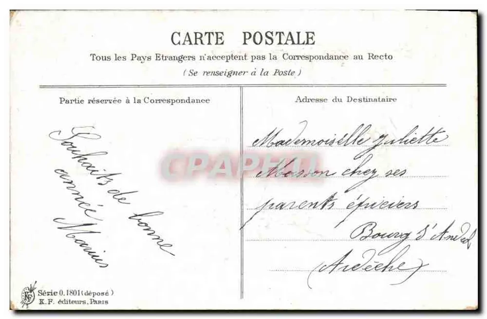 Due colombelle che portano una lettera — Buoni Auguri — K.F. editori, Serie 0.1801 - Verso