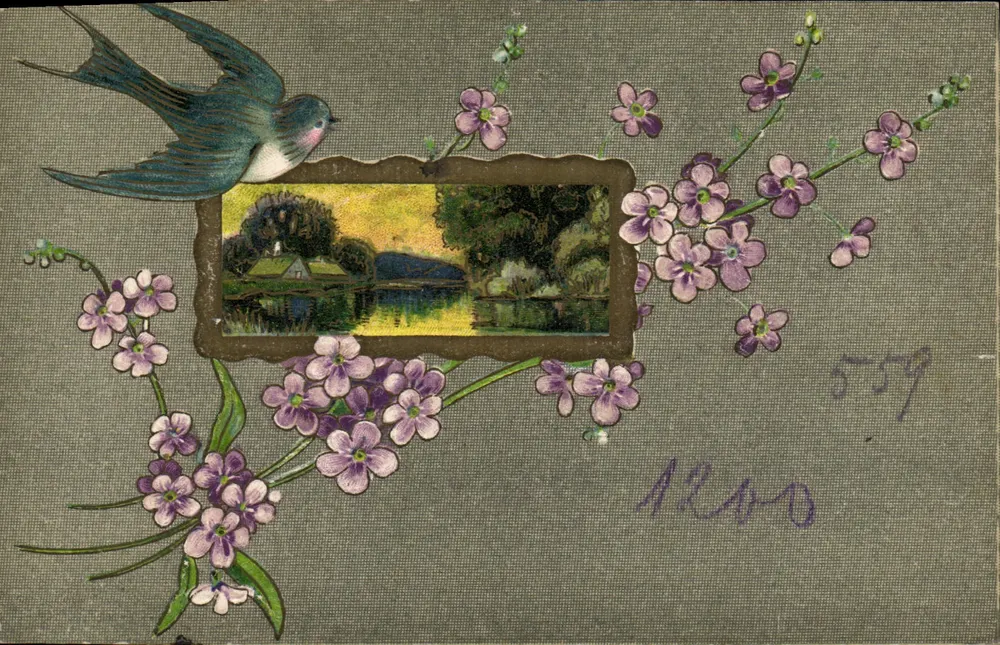 Landschaft am See mit Vogel — Blumendekor — Nr. 326 - Vorderseite