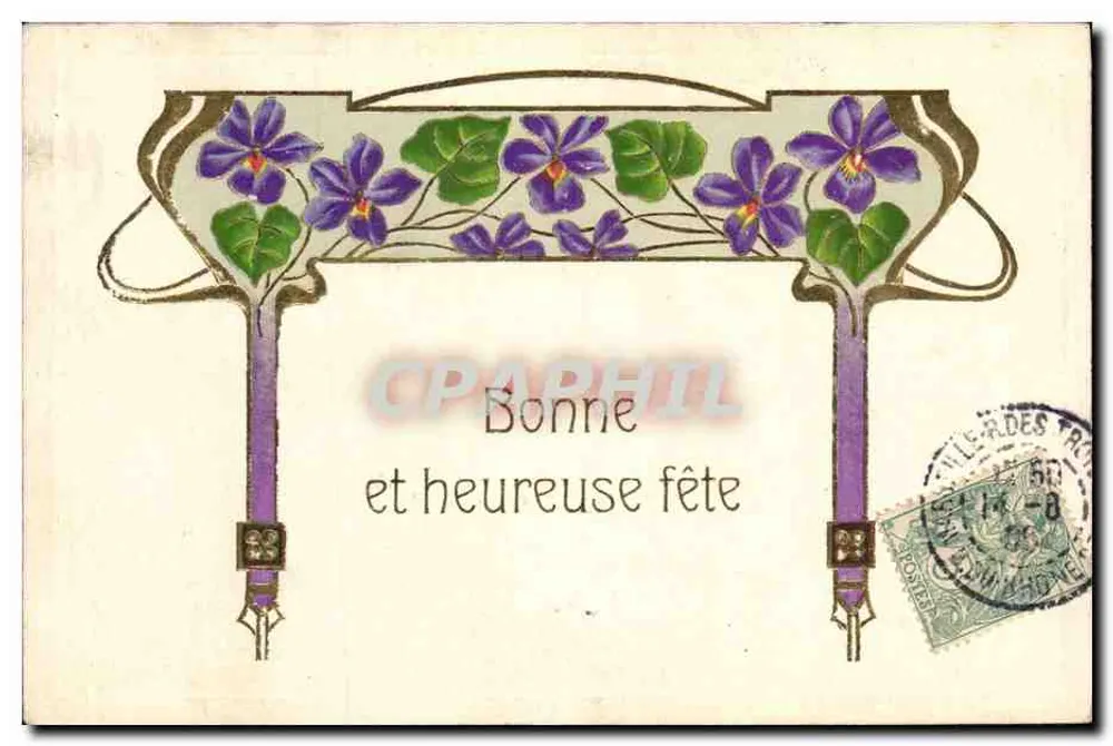 Violeta — Carta de Boas Festas Art Nouveau — Editor não identificado, número de série não visível - Frente
