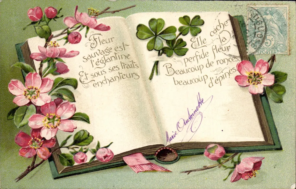 Flor selvagem é a egétantine — poema em um livro ornado com flores — editor B. Série 5353 - Frente