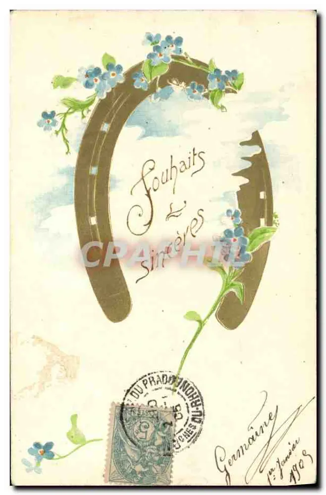 Horseshoe orné de fleurs — Souhaits sincères — éditeur DU PRADO, n° 10 - Anverso