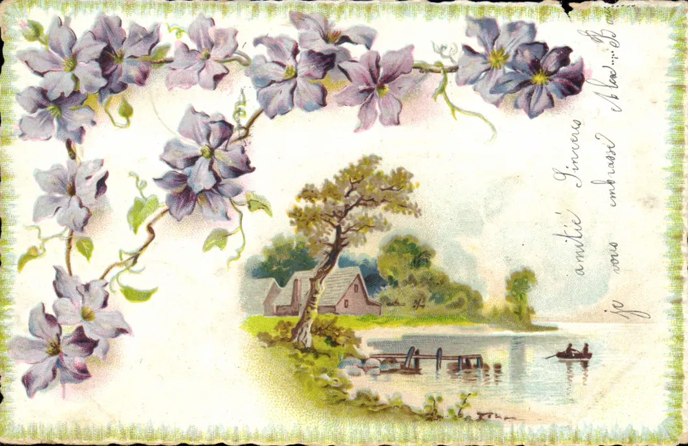 Visão de paisagem com flores — editor não identificado, número de série não visível - Frente