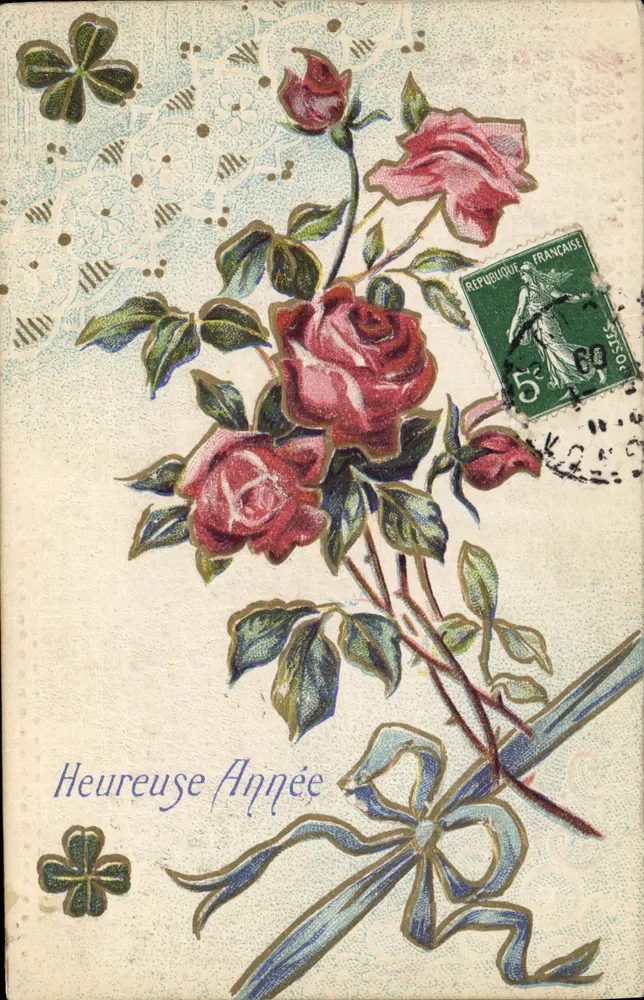 Arranjo de rosas — 'Ano Feliz' — editor desconhecido, número de série não visível - Frente