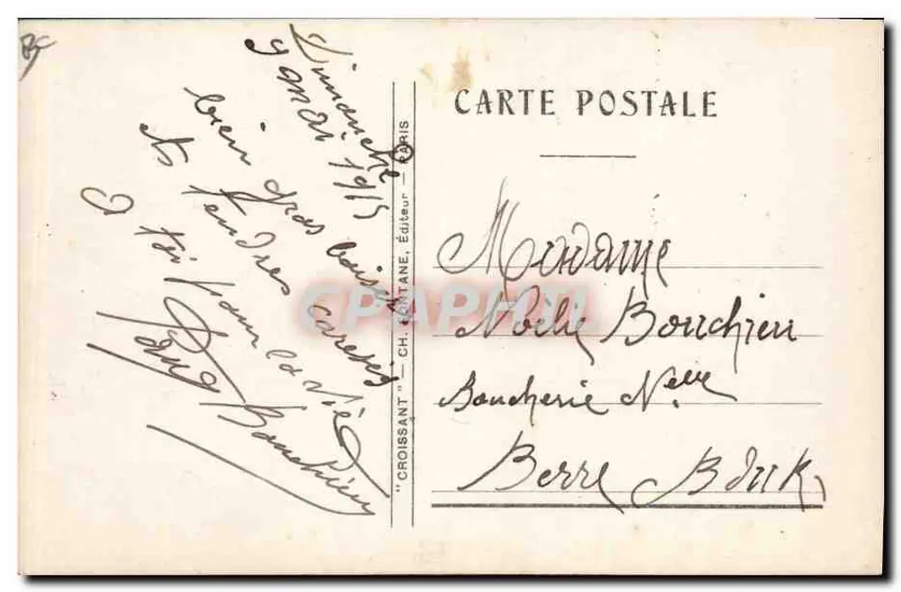 Femme en robe bleue et voile brun — scène religieuse — éditeur Croissant, Paris - Verso