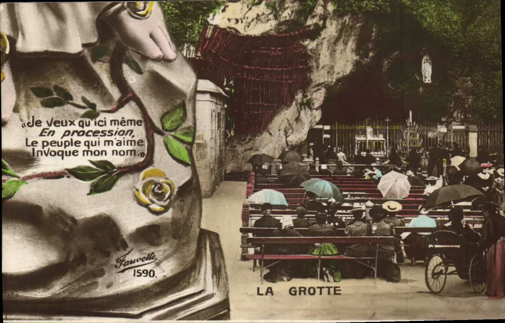 The Cave — procession before statue of the Virgin — Fauvette, no. 1590 - Front