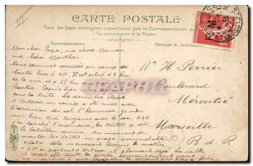 Cap Corse - La Marine de Niame — Bilhete postal antigo n° 3958, editor LV & C° - Verso