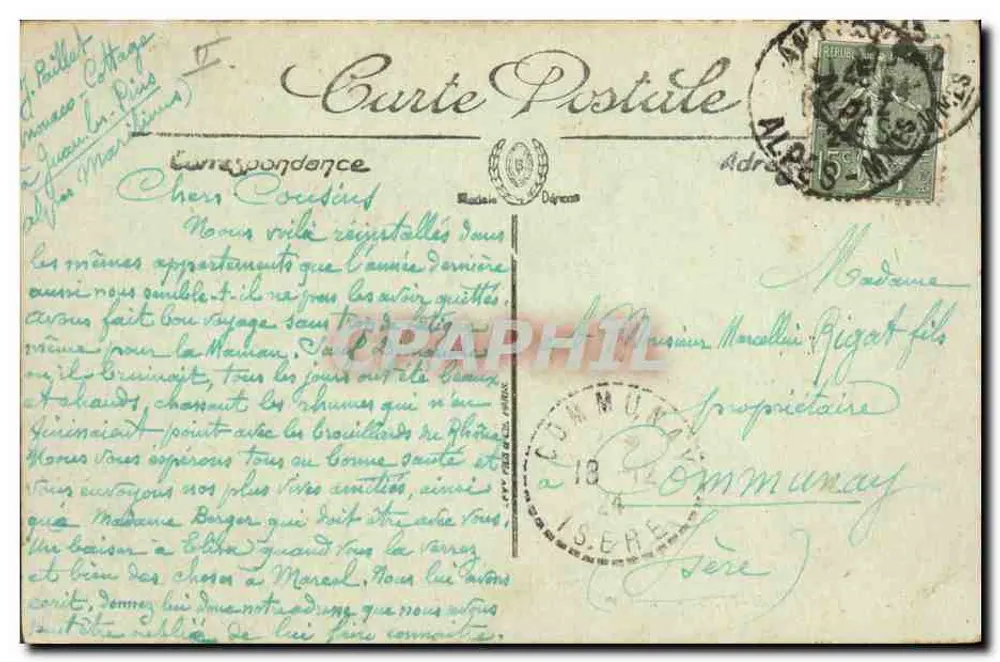 Juan-les-Pins — Das Casino und die Villen — Ausgabe Mme Niel, Schreibwaren, 32 rue de la République — Antibes - Rückseite