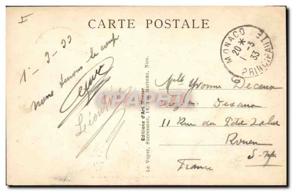 Monte-Carlo — Die Gärten des Casinos — Éditions d'Art Munier, n° 336 - Rückseite