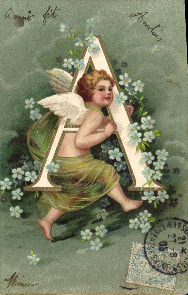 Cherubin in der Buchstabe A — Ansichtskarte der Universal Postal Union, veröffentlicht von der Société Anonyme des Cartes Postales - Vorderseite