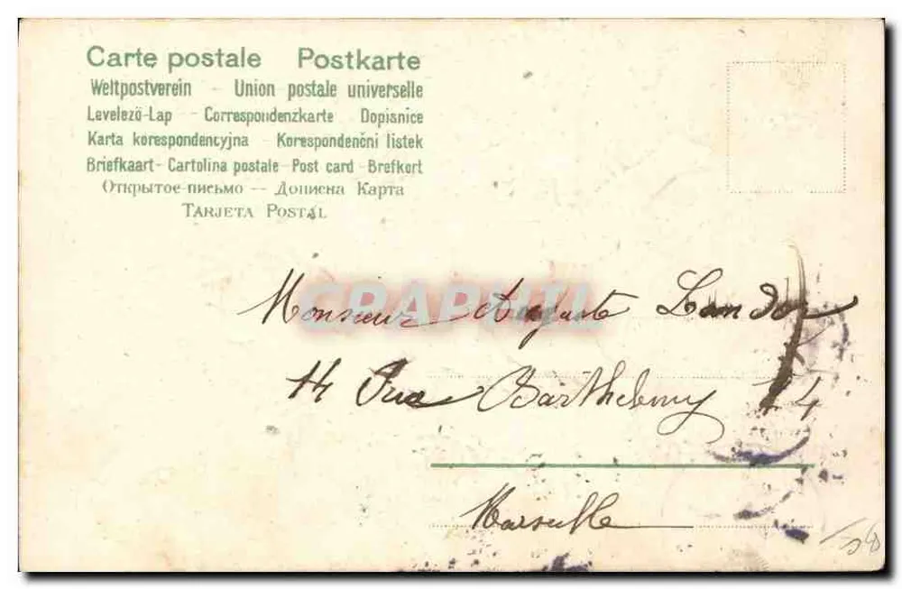 Cherubin in der Buchstabe A — Ansichtskarte der Universal Postal Union, veröffentlicht von der Société Anonyme des Cartes Postales - Rückseite