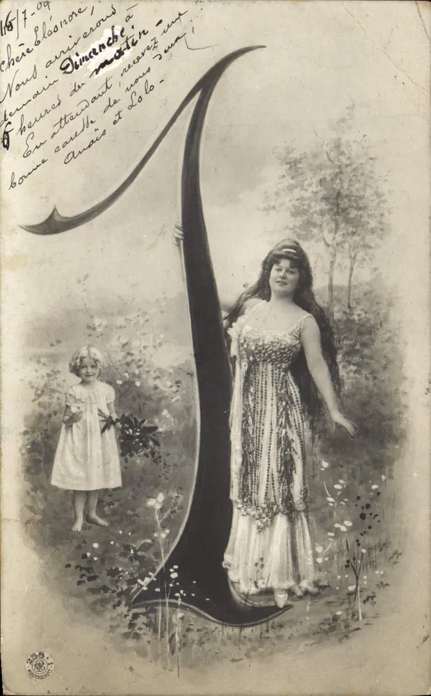Frau und Kind in einem Landschaftsbild — Verlag 'S. R. M.' Nr. 268 - Vorderseite