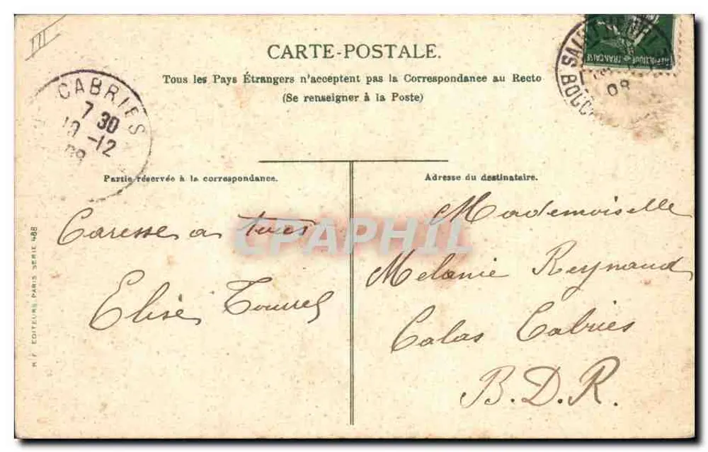 Torero e touro — cena de corrida — editor N.° Editor Paris série 1905 - Verso