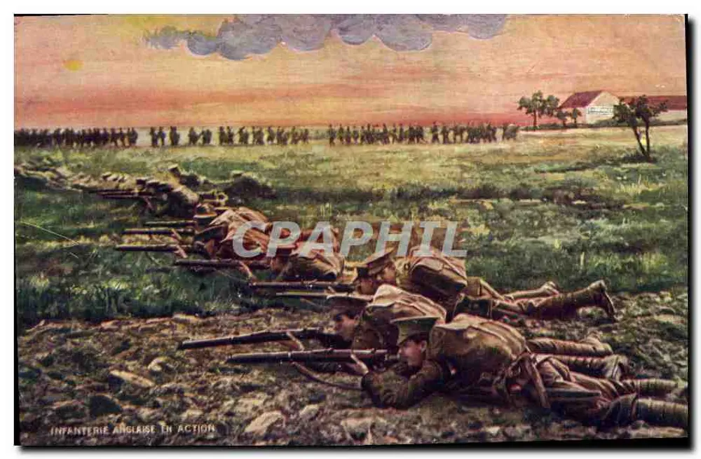 Englische Infanterie in Aktion — Antike Ansichtskarte DUBONNET — Sammlung 'DUBONNET' n°14-148 - Vorderseite