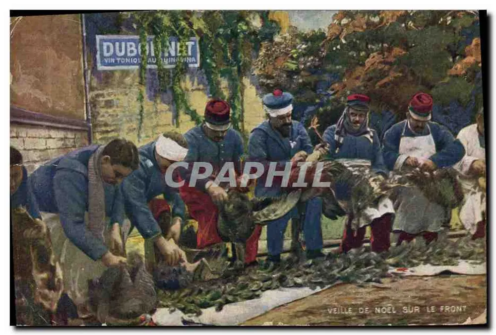 Véspera de Natal no front — soldados preparando aves — editor Dubonnet, número de série não visível - Frente