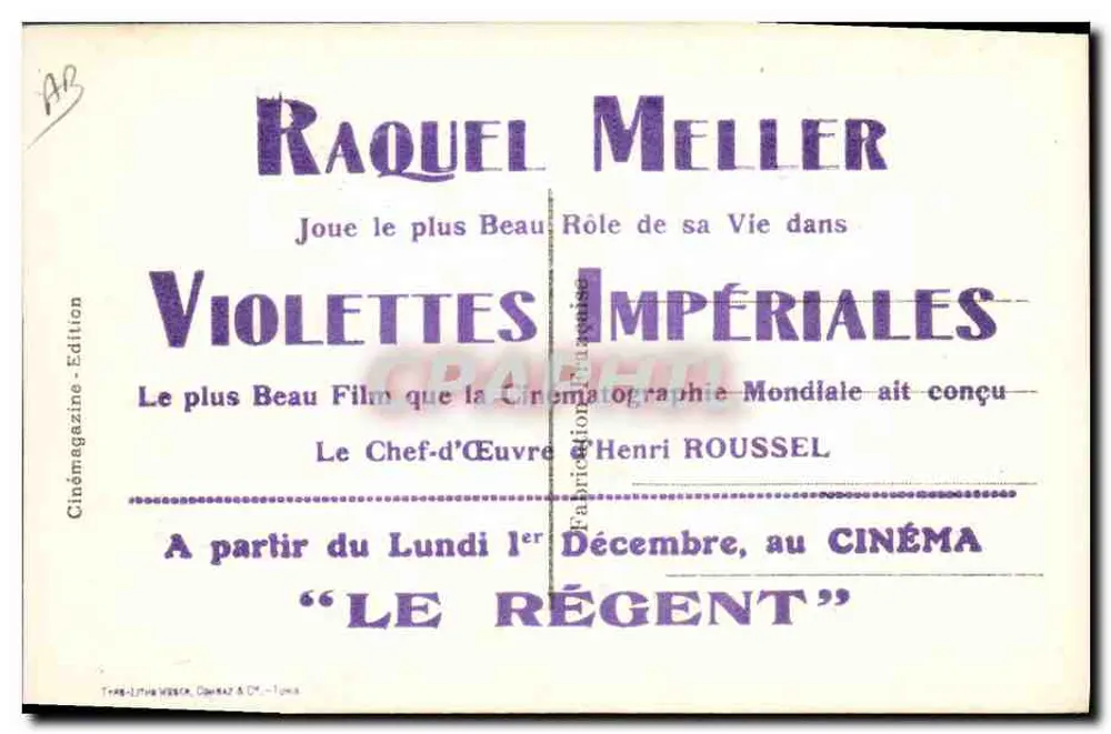Imperial-Violets — Film von Henri Roussel — Kino Le Régent, Toulouse - Rückseite