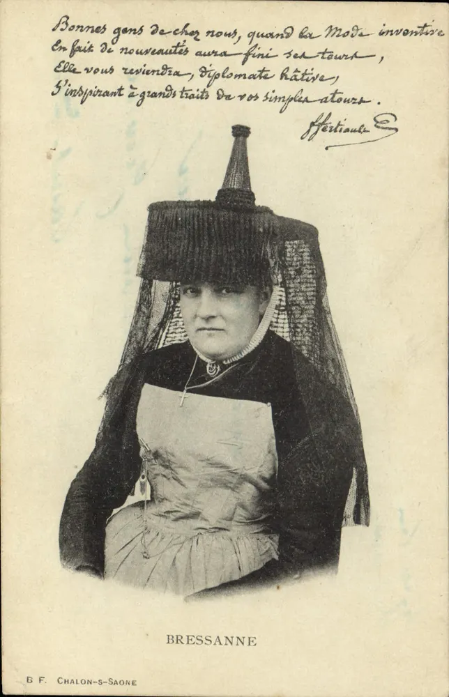 Mulher com chapéu de véu — Bressanne — B.F. Chalon-sur-Saône - Frente