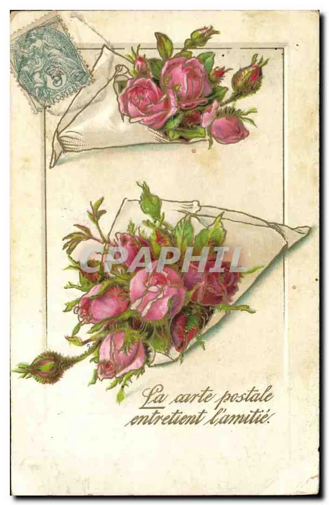 Buquê de rosas — A carta postal mantém a amizade — K.F. editores, Paris, SÉRIE 1023 - Frente
