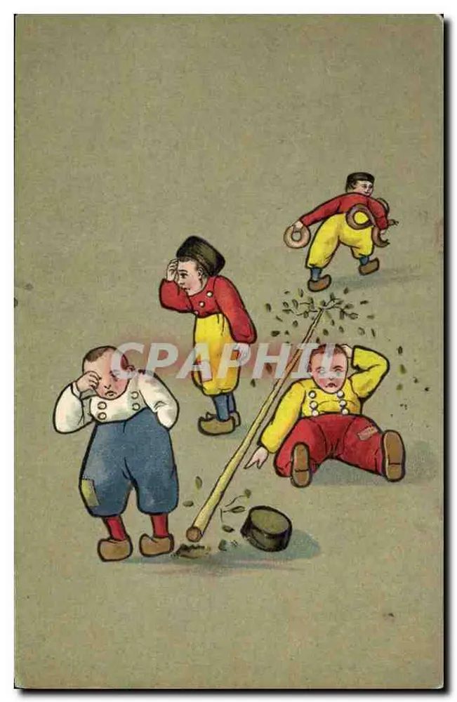 Crianças brincando com um bastão — ilustração — editor não identificado - Frente