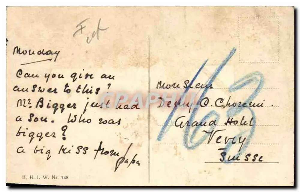 Enfants jouant au tennis — scène d'extérieur — éditeur H. H. I. W. Nr. 748 - Verso