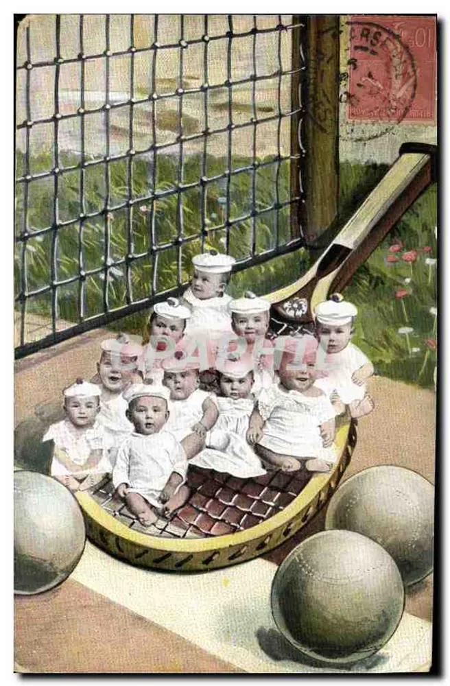 Kinder auf einem Croquet-Rahmen — illustrierte Szene — Verlag nicht sichtbar - Vorderseite