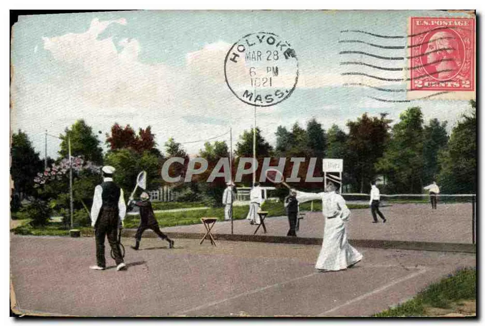 Tennis — scène de jeu — Holyoke, Massachusetts — éditeur non visible - Frente