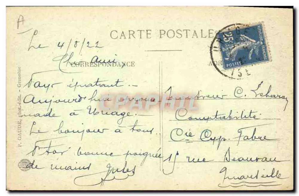 Uriage-les-Bains — Der Tennisplatz und das Schloss — P. Gaude, phot. publ. Grenoble - Rückseite
