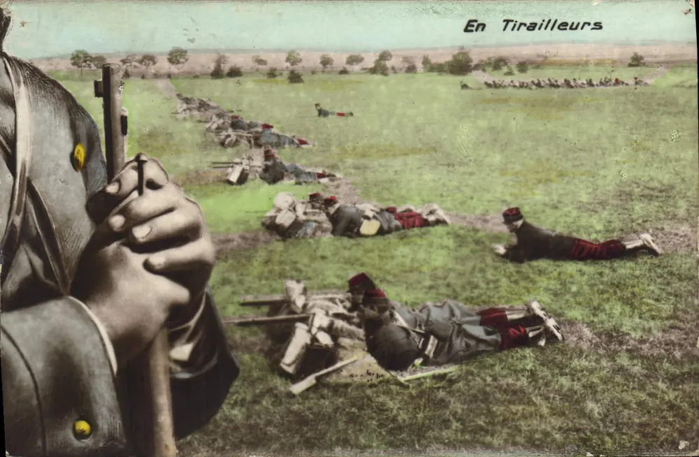 Tirailleurs — scène de tir en position couchée — éditeur non visible - Recto