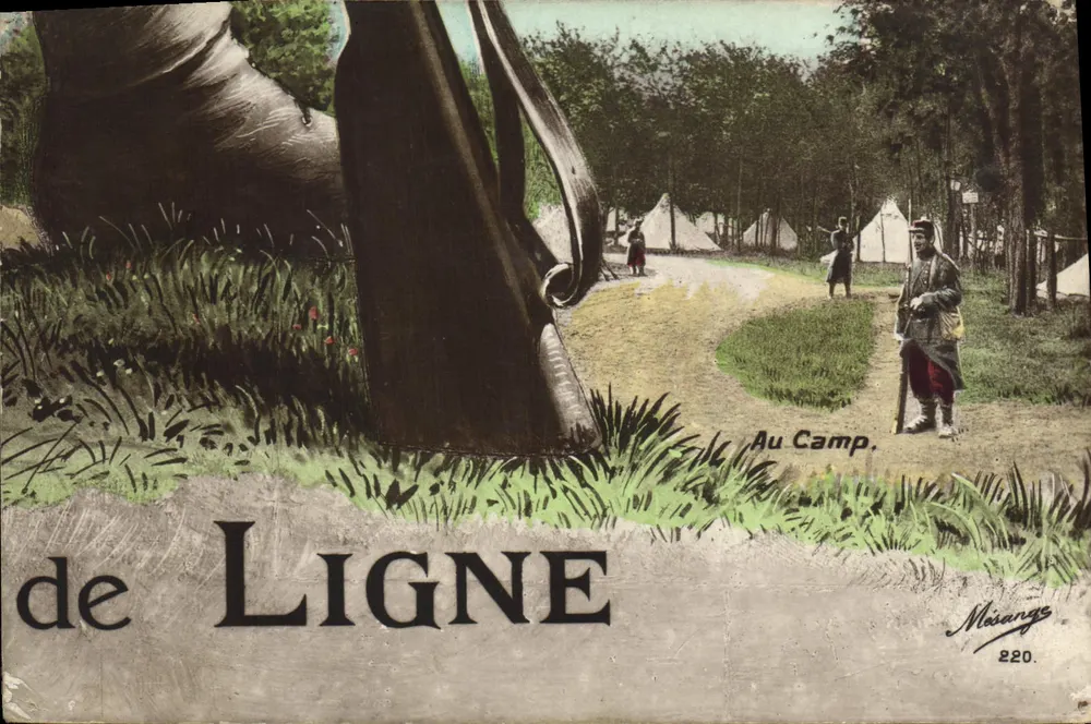 Camp de Ligne — scène de camp militaire — éditeur Moisangs, n° 220 - Frente