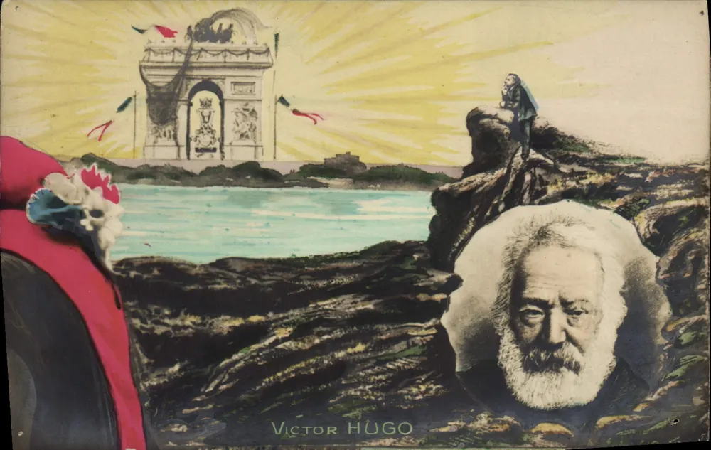 Victor Hugo — portrait superposé à un paysage avec l'Arc de Triomphe — éditeur Croissant, n°5 - Frente