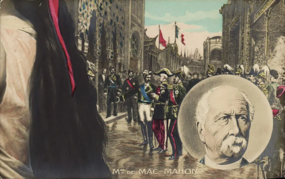 Marche du général Mac-Mahon — scène de parade militaire — éditeur CH. FONTANE - Frente