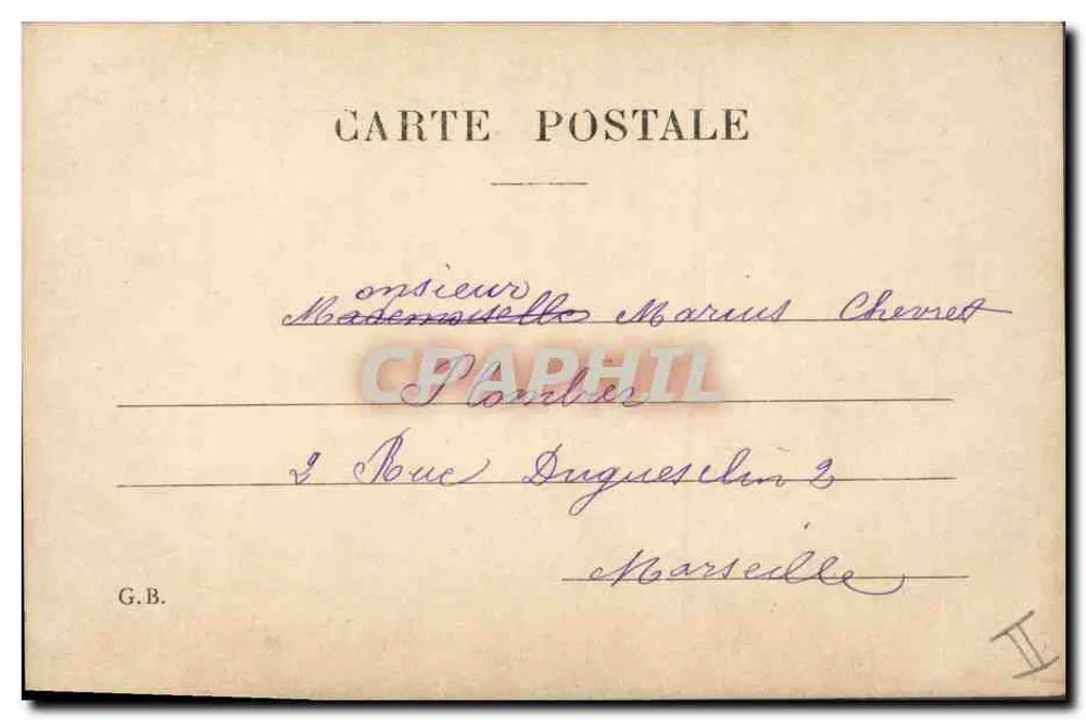 Frau mit zwei Kindern — Garten-Szene — Verlag G.B. - Rückseite