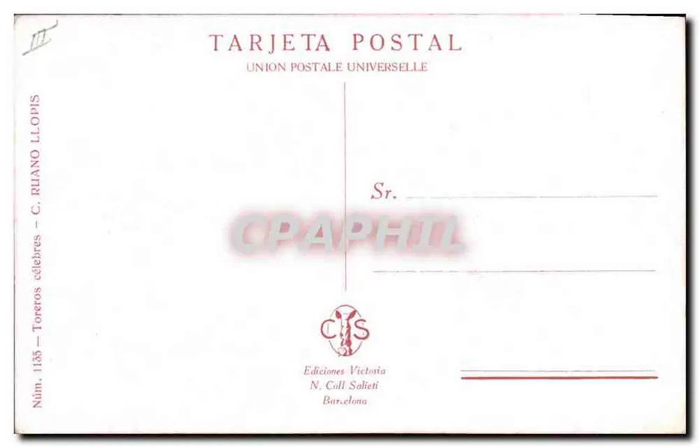 Un Volapié, Varelitó — Torero in der Arena — Ediciones Victoria, N. Coll Solieti, Barcelona - Rückseite