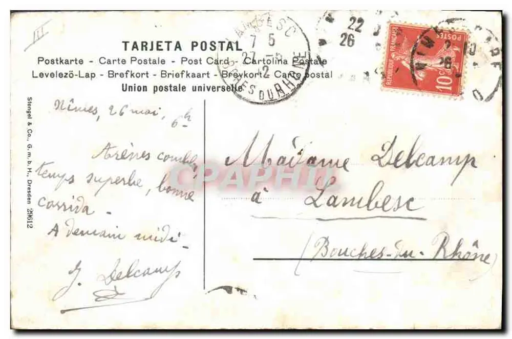 Torero e touro — cena de corrida — Stengel & Co. n° 75 - Verso