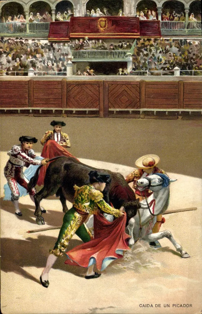 Sturz eines Picadors — Stierkampfszene — K. F. Ediciones, Paris, Serie 1747 - Vorderseite