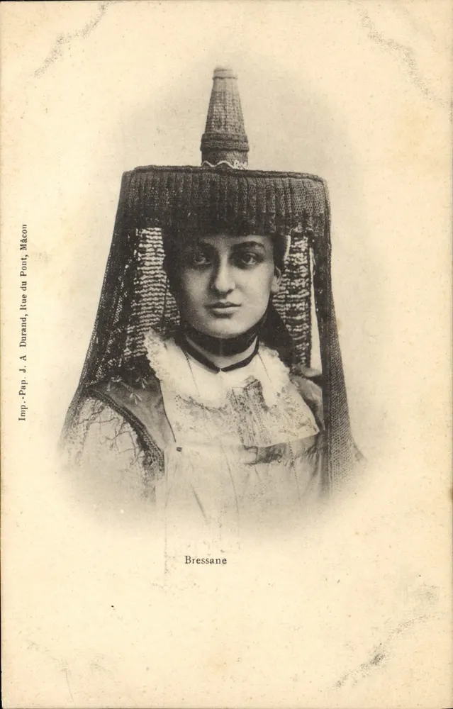 Mulher usando um turbante com ponta — Bressane — Imp. J. A. Durand, Mâcon - Frente