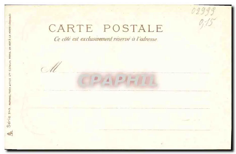 Amour et poésie — vers 1900 — Rapall Tuck & Fils, Série 249 - Verso