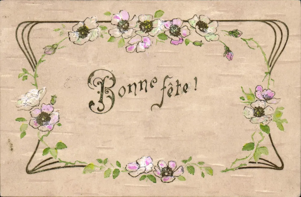 Boa festa! — Carta postal decorada com flores — editor não visível - Frente