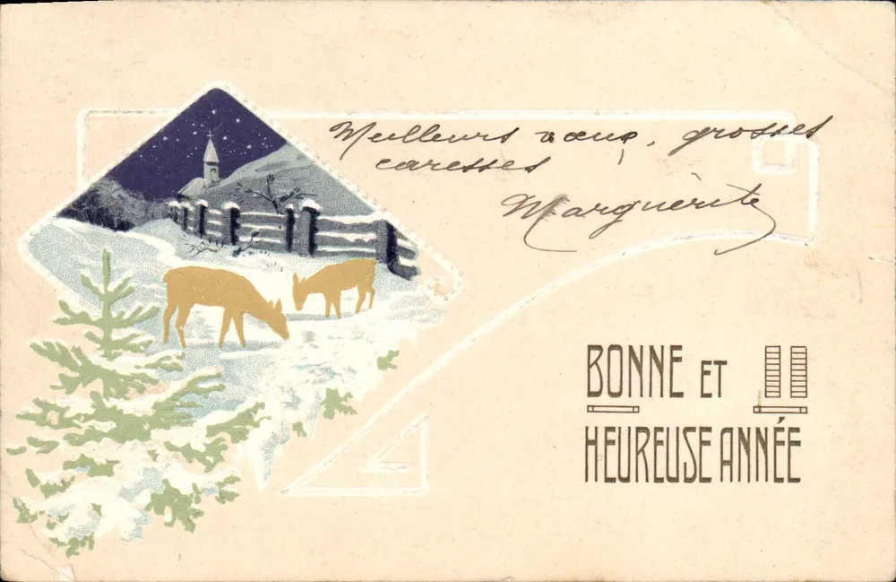 Scène hivernale avec cerfs — éditeur 'BONNE ET HEUREUSE ANNÉE' — série 6301 - Vorderseite