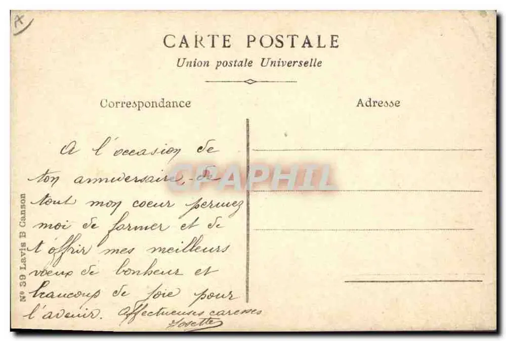 Arranjo de rosas — ilustração — Union postale Universelle, n° 39 - Verso
