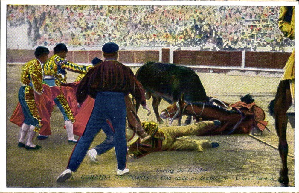 Corrida — Ein Sturz im Freien — E. Ronsin, Barcelona - Vorderseite