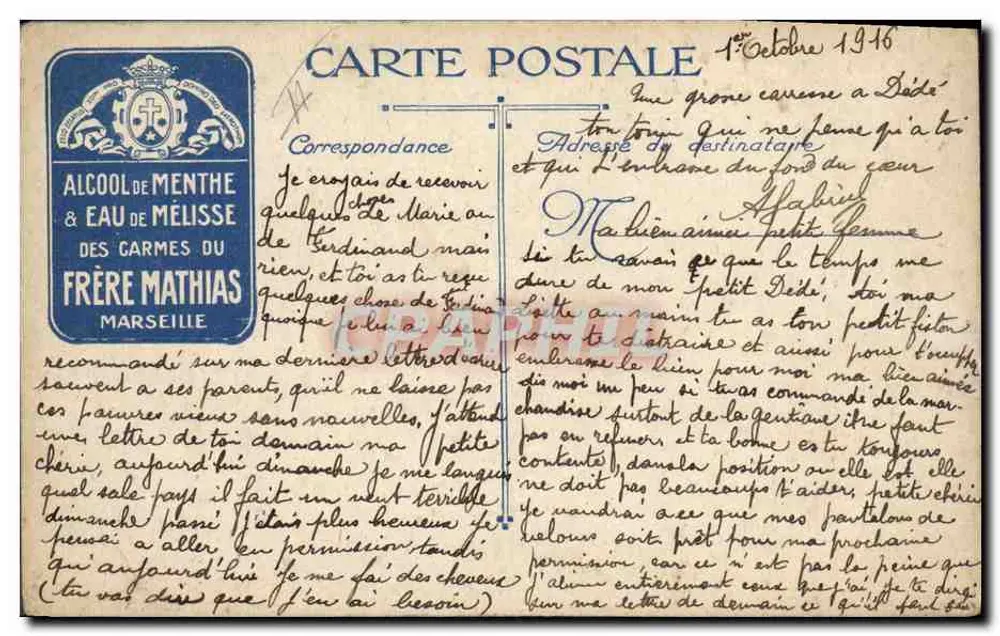 Kampf, um etwas Boden in der Argonne zu gewinnen — Pfefferminzspirituose und Melissenwasser der Carmeliten des Bruders Matthias, Marseille - Rückseite