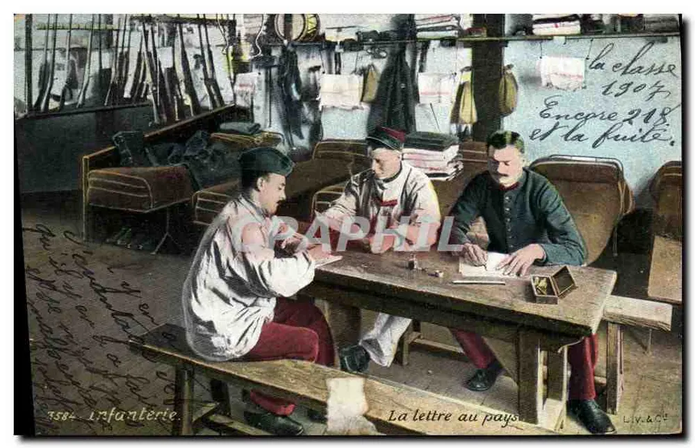 Die Klasse — 1907 — Der Brief nach Hause — Verlag Liv. & Cie, Nr. 7584 Infanterie - Vorderseite