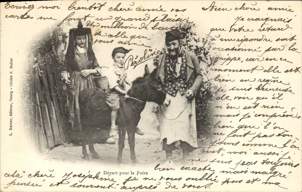 Départ pour la Foire — L. Ravière, éditeur, Bourg - Recto